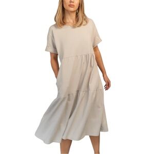 Charli London Talia Beige Midi Tiered T-Shirt Dress